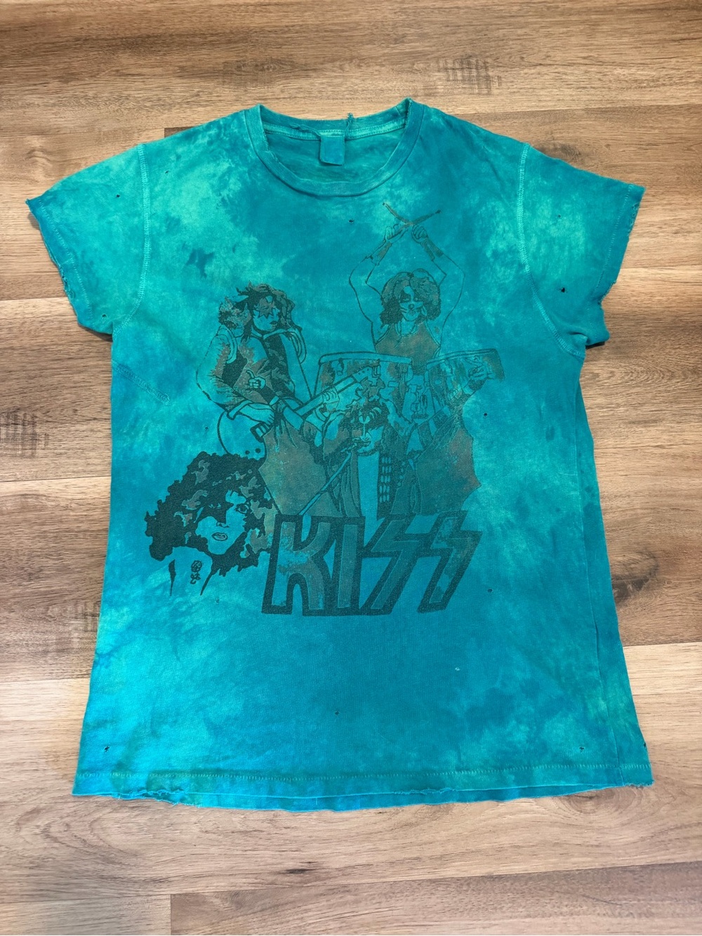 Madeworn Tie Dye KISS Band Tee Shirt Womens Size XS Distressed USA